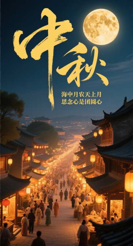 中秋闹繁华_AI图片下载_采样_752X1392像素-中国风,古风,书法字-作品编号:2025092211547887-志˓设˘网