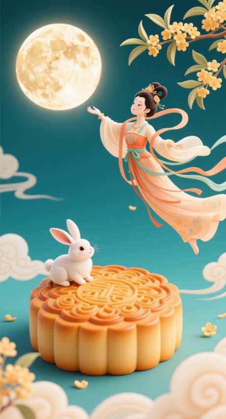 中秋节插画_AI图片下载_采样_752X1392像素-月饼,嫦娥奔月,月亮-作品编号:2025092213524829-志˱设.网