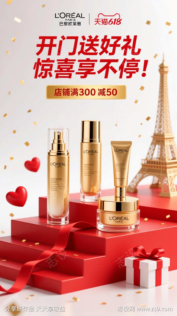 红色美妆护肤产品活动氛围海报背景