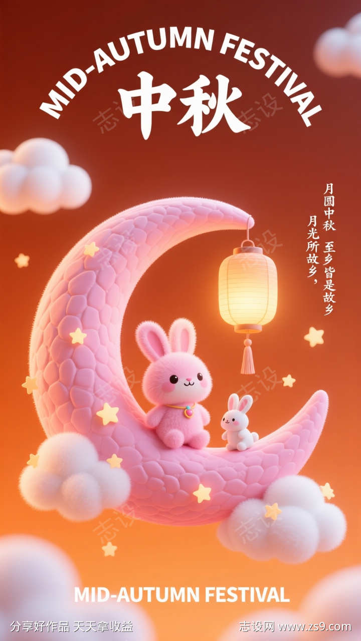 卡通可爱粉色兔子插画海报背景