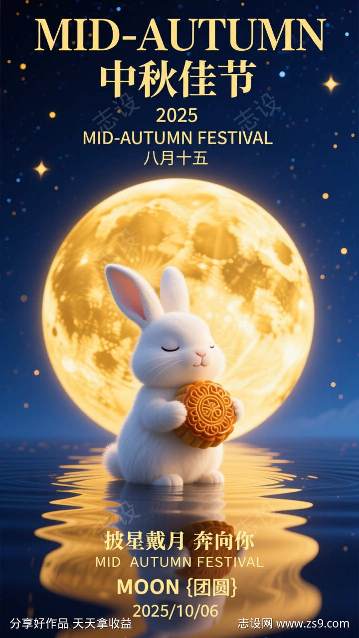 国潮卡通中秋插画海报背景
