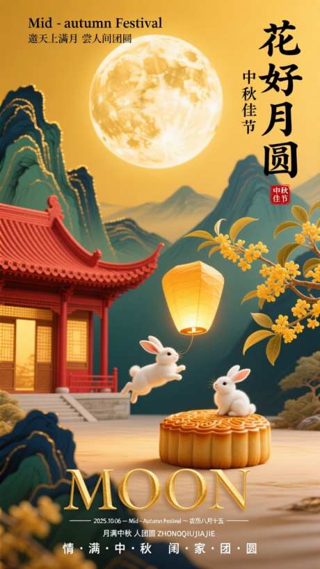 国潮山水中秋节日插画海报背景_AI图片下载_dpmpp_2m采样_720X1280像素-海报,插画,节日-作品编号:2025092216455177-志˘设.网
