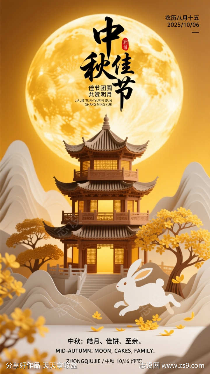 中国风中秋节插画海报