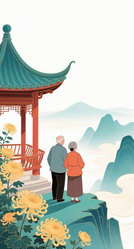 重阳节插画_AI图片下载_采样_752X1392像素-登高,简约,背影-作品编号:2025092310414372-志′设‘网
