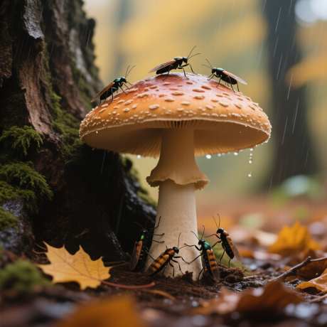 秋雨树林里的世界_AI图片下载_采样_1024X1024像素-昆虫,树下,雨季-作品编号:2025092314549542-志˙设˜网