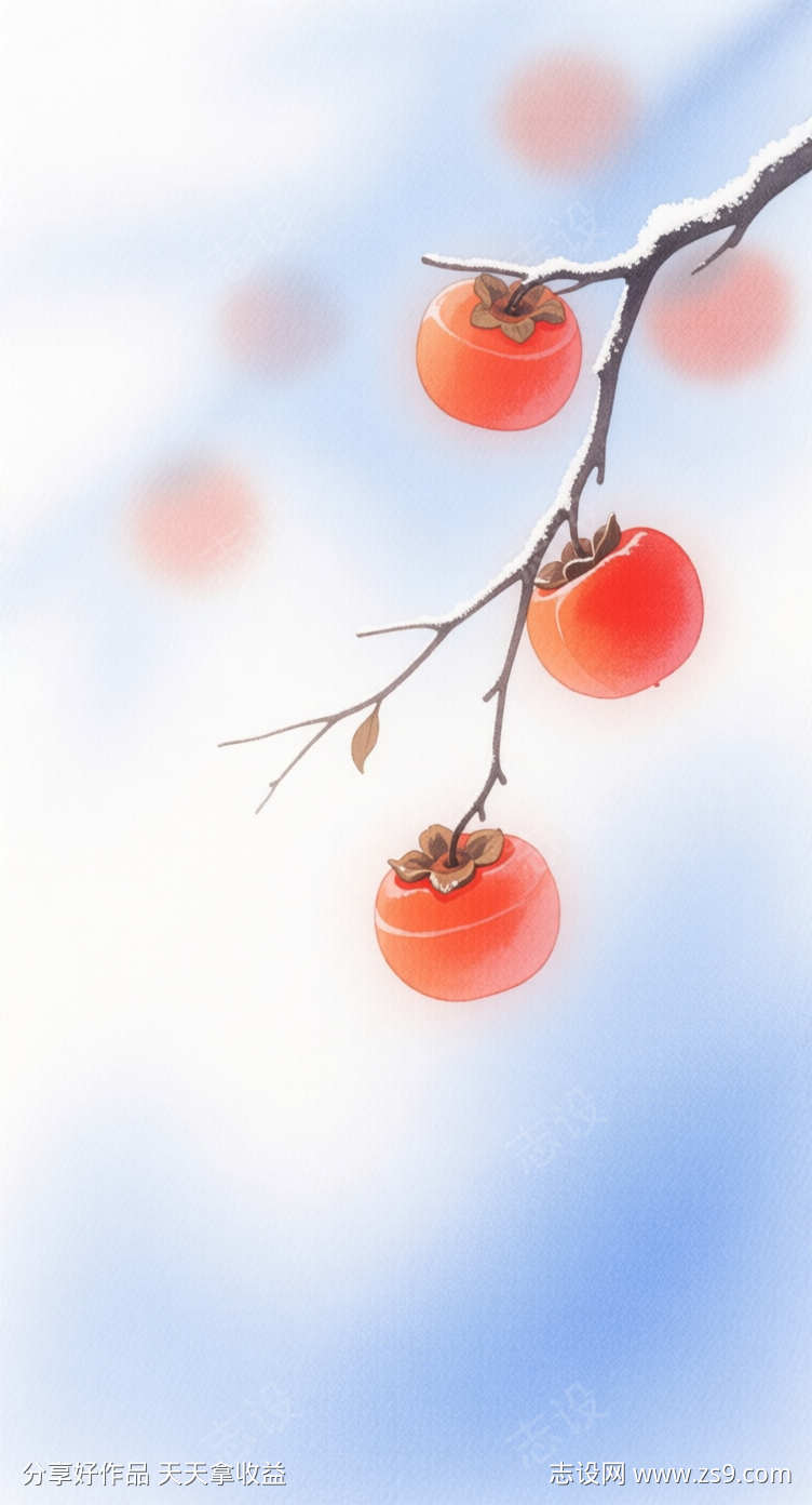 柿子秋日插画