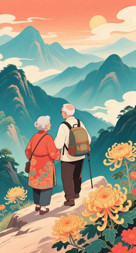 重阳节登高插画_AI图片下载_采样_752X1392像素-山峰,国潮,插画-作品编号:2025092508329466-志˒设.网