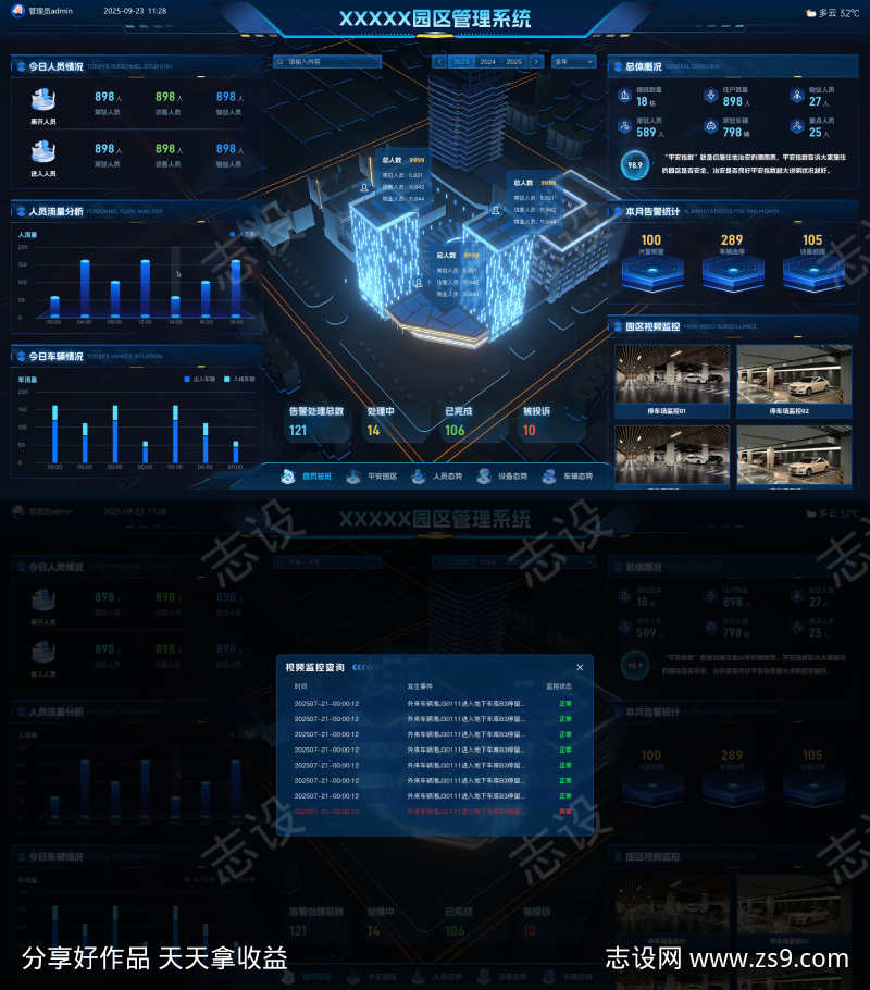 深蓝色可视化智慧园区管理系统UI设计