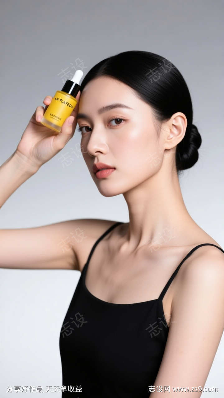 手拿美妆产品的美女模特