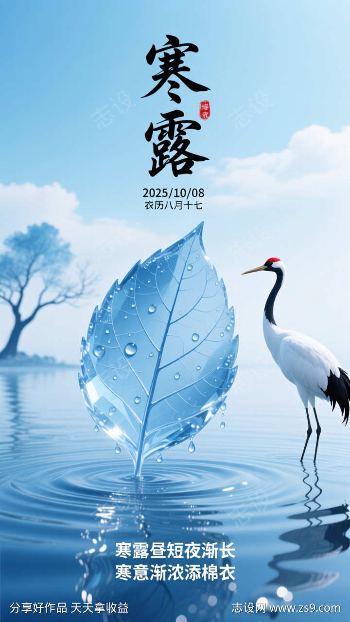 国潮二十四节气寒露插画海报