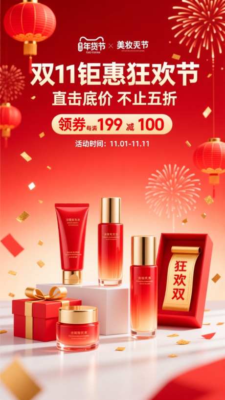 红色电商活动氛围海报_AI图片下载_dpmpp_2m采样_720X1280像素-护肤,美妆,海报-作品编号:2025092513234081-志˜设’网