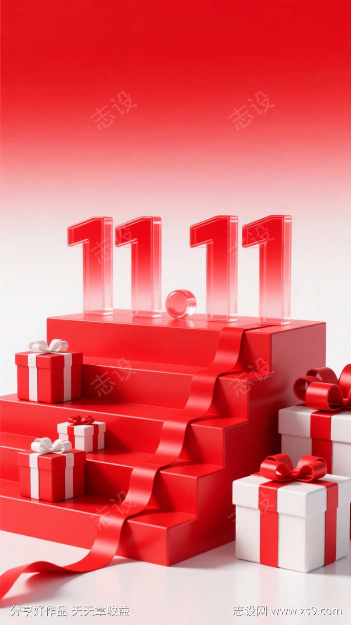 红色电商双11促销活动海报