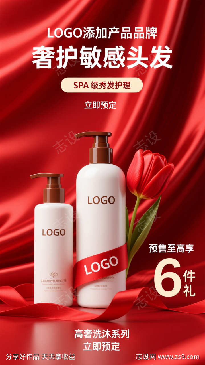 红色电商洗护产品宣传海报