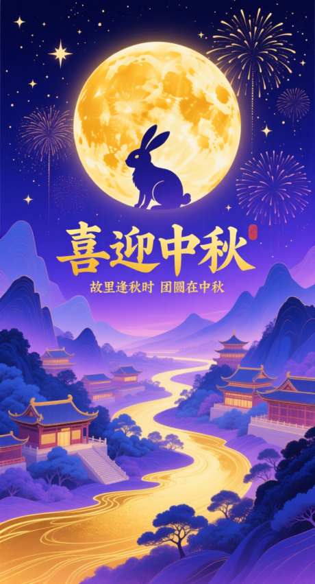 喜迎中秋海报_AI图片下载_采样_752X1392像素-中秋节,山水,古风-作品编号:2025092608231927-志ˆ设˒网