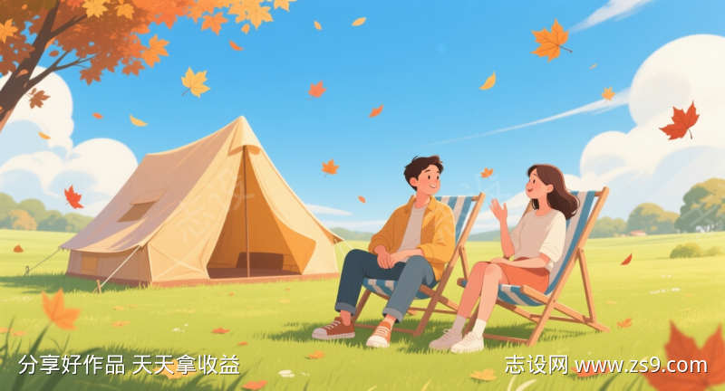 秋游露营插画