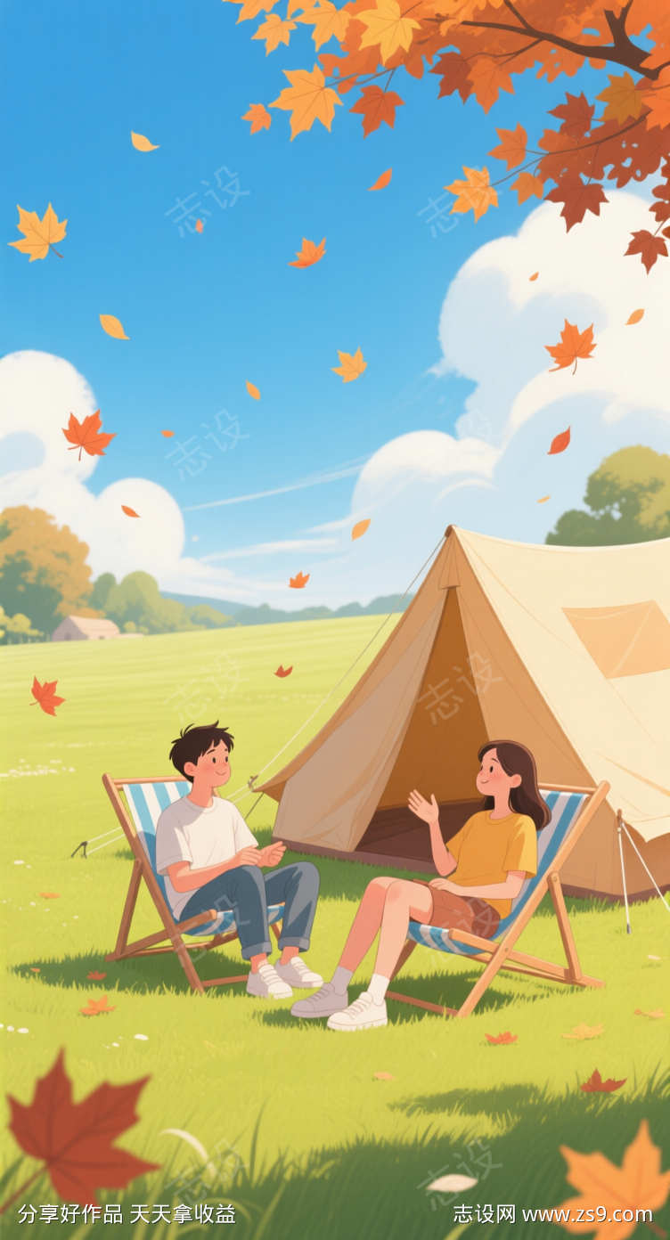 秋游露营插画