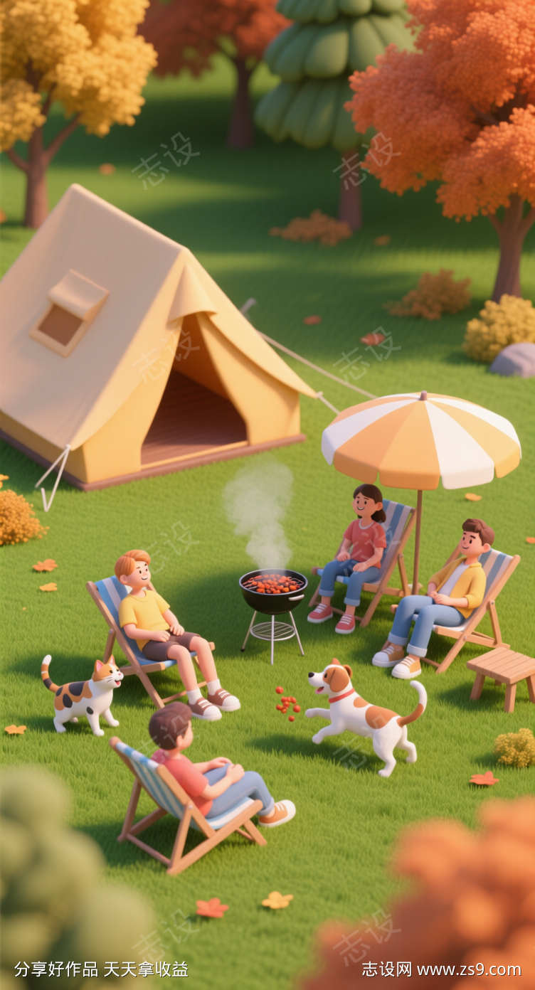 秋季露营插画