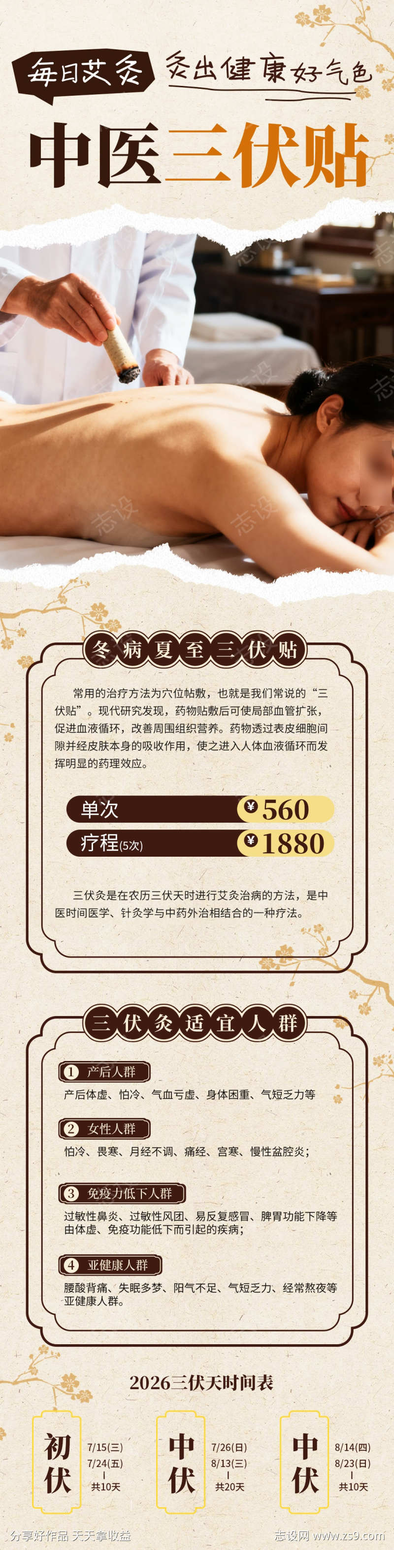 三伏灸养生宣传长图海报