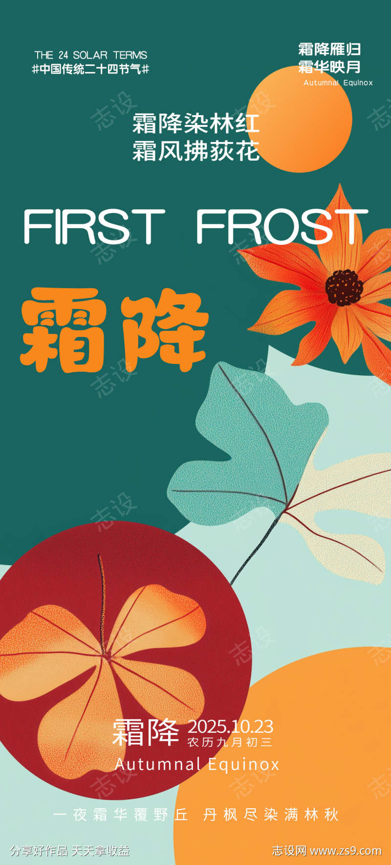霜降手绘柿子海报