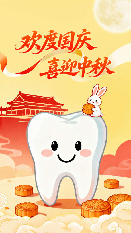 口腔国庆中秋双节宣传海报_源文件下载_PSD格式_1500X2668像素-牙齿,双节,中秋-作品编号:2025092710509439-志·设˒网
