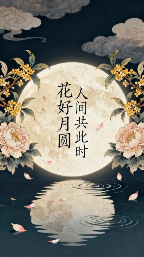 花好月圆日_AI图片下载_euler采样_1440X2560像素-花好月圆,倒影,月-作品编号:2025092910462027-志ˉ设·网