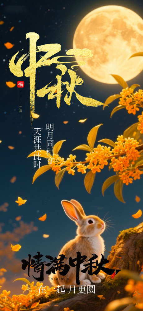 中秋节日海报_源文件下载_PSD格式_1080X2338像素-兔子,月亮,桂花-作品编号:2025100714355394-志˙设ˈ̹网