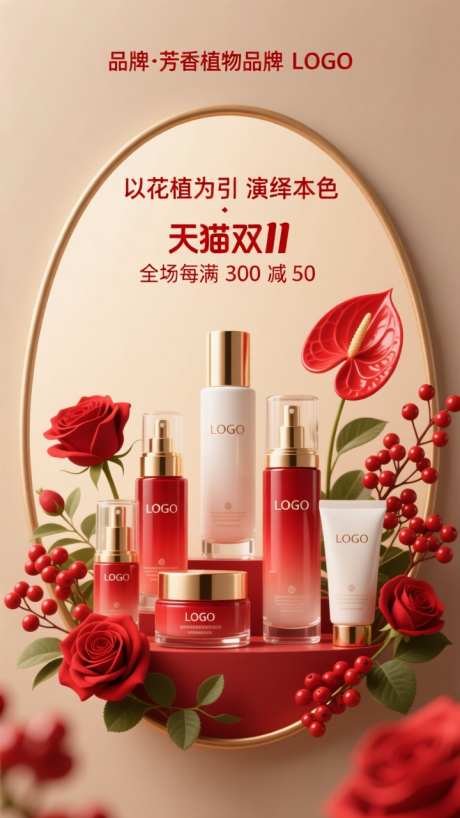 国潮风美妆护肤双11海报_AI图片下载_dpmpp_2m采样_720X1280像素-宣传,活动,双11-作品编号:2025100611577173-志˙设˒网