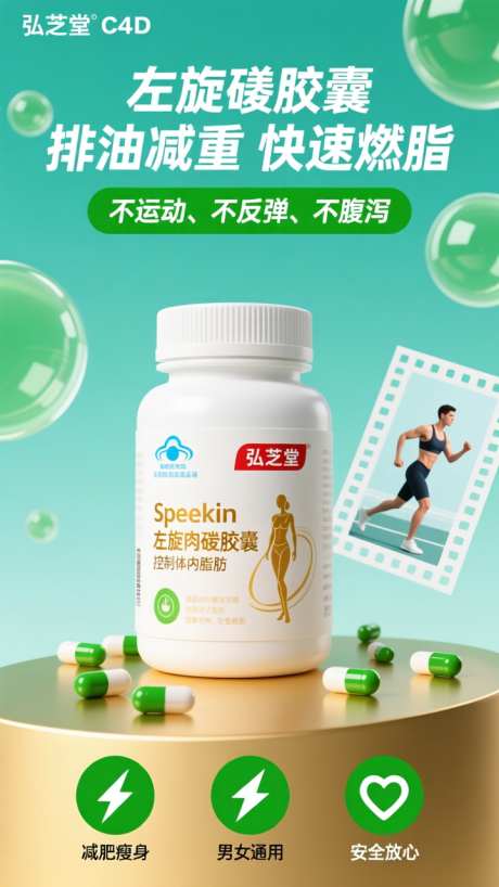 绿色清新保健品产品宣传海报C4D场景_AI图片下载_dpmpp_2m采样_720X1280像素-海报,宣传,产品-作品编号:2025100612094529-志.设′网