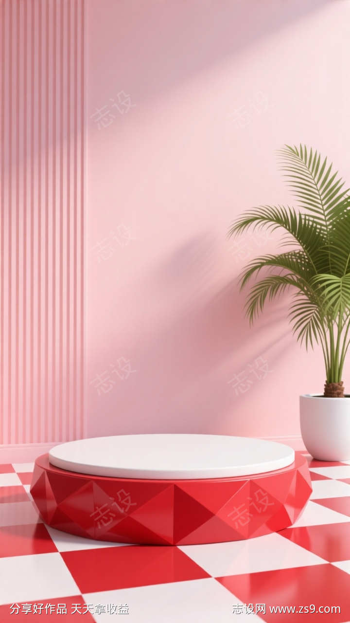 红色电商产品展台场景海报