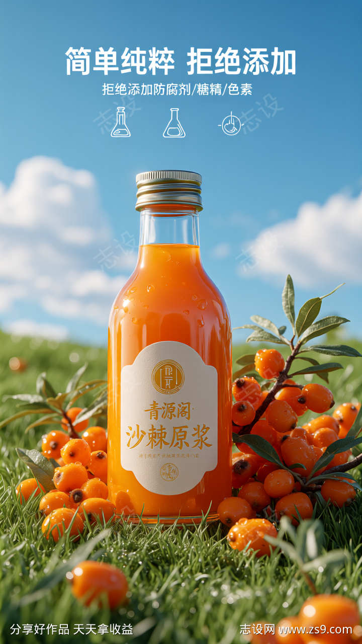 沙棘果饮品电商海报详情