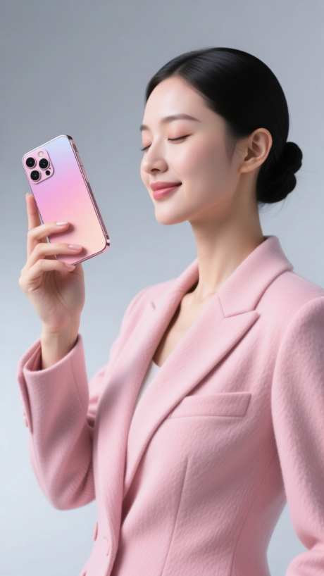 手拿手机陶醉表情的美女模特_AI图片下载_dpmpp_2m采样_720X1280像素-美女,陶醉表情,粉色外套-作品编号:2025100612283435-志˒设˜网