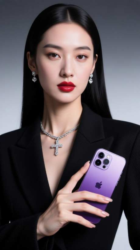 清新高冷手机模特美女_AI图片下载_dpmpp_2m采样_720X1280像素-美女,手机模特,黑色职业装-作品编号:2025100612286759-志ˈ̹设·网