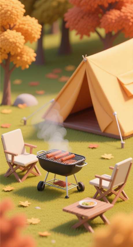 秋季露营插画图_AI图片下载_采样_752X1392像素-帐篷,3d,插画-作品编号:2025100612389769-志ˇ设˒网