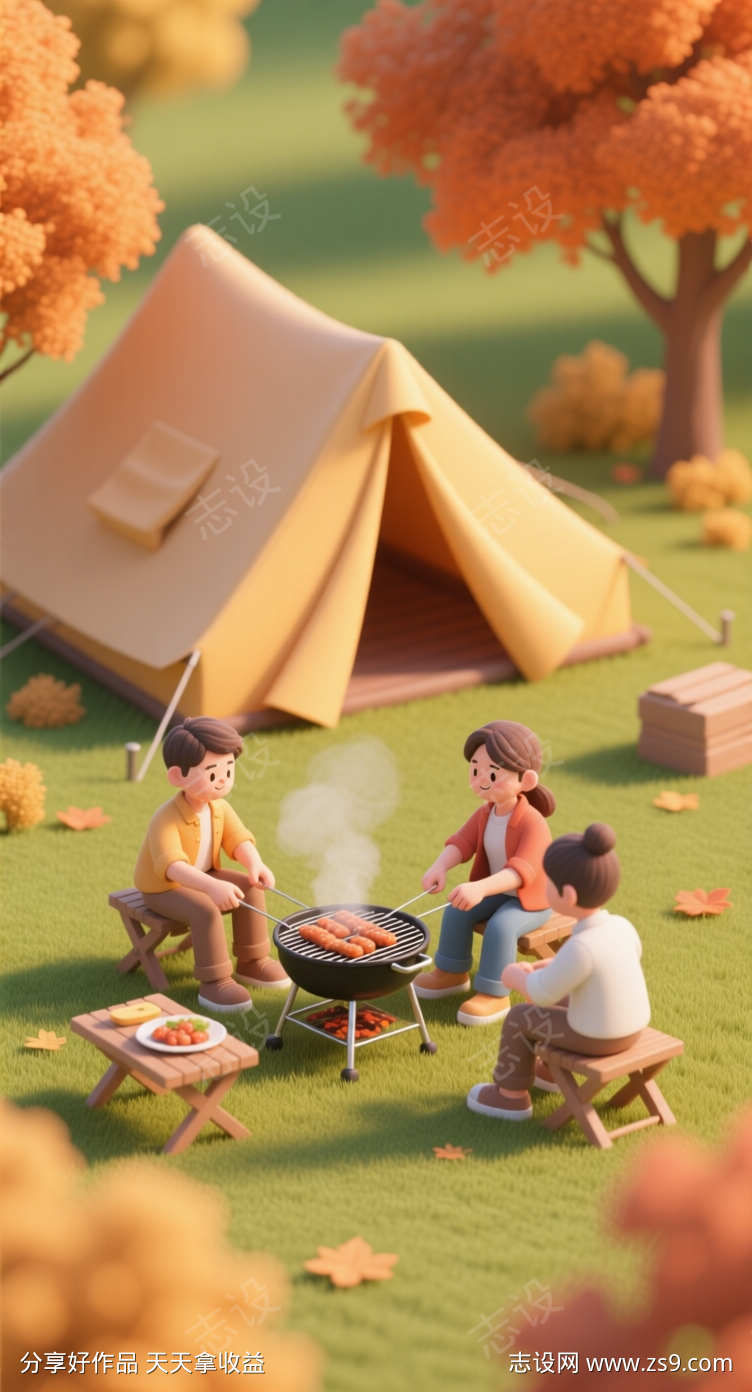 秋季露营插画图