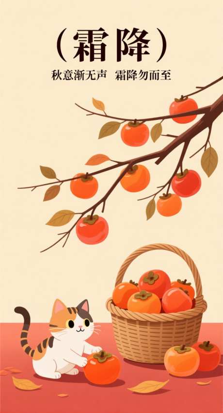 二十四节气霜降插画海报素材_AI图片下载_采样_752X1392像素-暖色系,植物,枝叶-作品编号:2025100908156433-志′设ˉ网