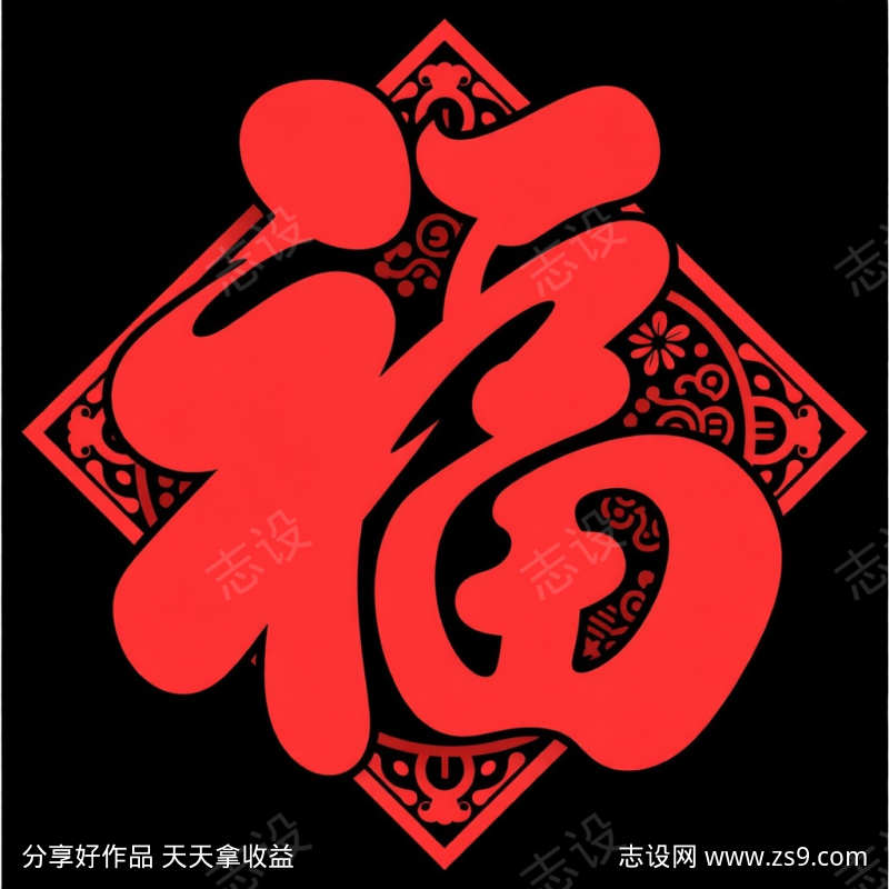 中国风红色剪纸福字