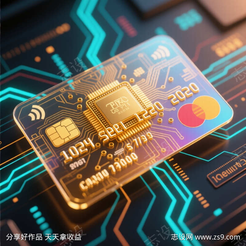 科技感信用卡芯片电路特写