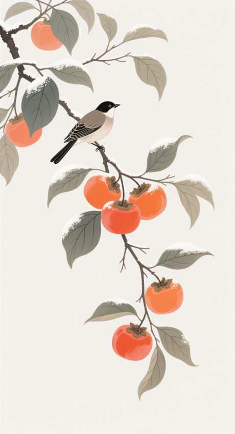 霜降柿子插画_AI图片下载_采样_752X1392像素-插画,二十四节气,柿子-作品编号:2025101013445258-志,设͵网