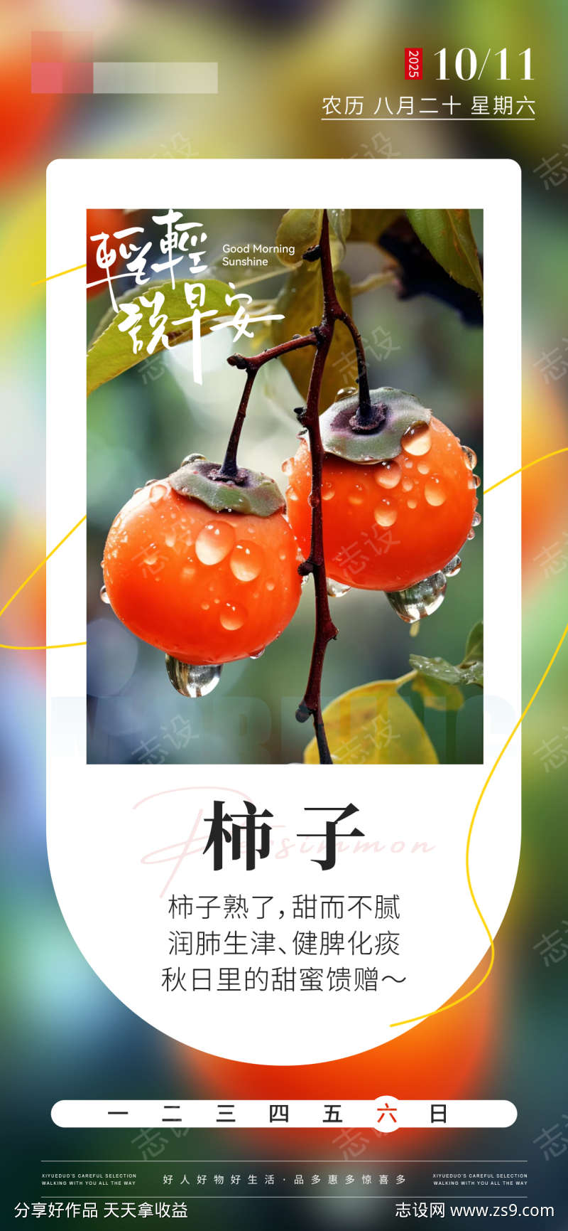 生活日历应季水果柿子海报