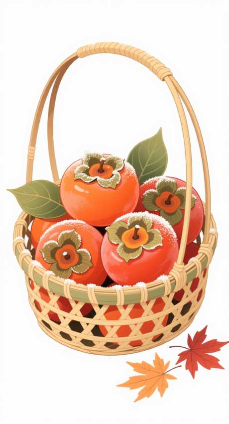 霜降柿子插画_AI图片下载_采样_752X1392像素-插画,柿子,秋季-作品编号:2025101308418495-志˙设ˇ网