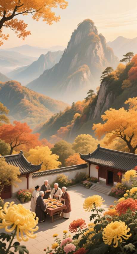国风重阳登高赏菊_AI图片下载_采样_752X1392像素-暖景,雅致,赏菊-作品编号:2025101308437444-志’设‛ۛ网