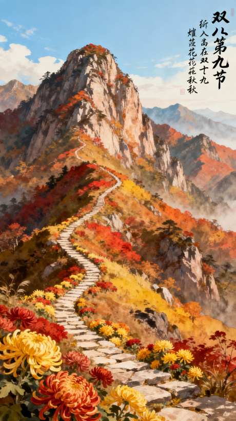 九九重阳节_AI图片下载_euler采样_1485X2640像素-山水画,登高望远,重阳节-作品编号:2025101309195725-志ˉ设.网