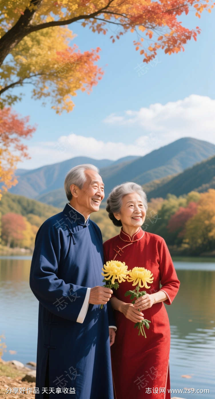 传中国传统服装的老人