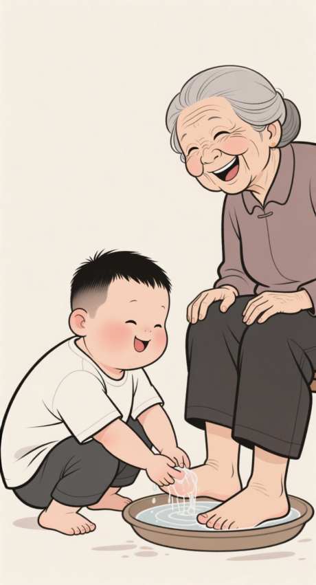 下朋友给奶奶洗脚_AI图片下载_采样_752X1392像素-洗脚,小朋友,重阳节-作品编号:2025101309298341-志˙设˱网