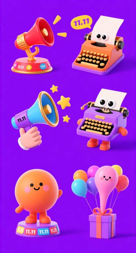 双十一促销图标_AI图片下载_采样_752X1392像素-气球,喇叭,可爱-作品编号:2025101309433374-志‛ۛ设·网