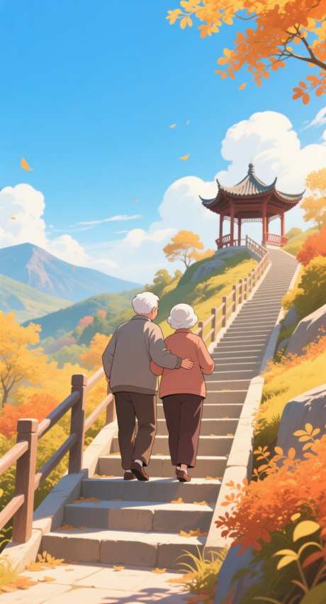 重阳节登高_AI图片下载_采样_752X1392像素-手绘,插画,登高-作品编号:2025101309562107-志͵设,网
