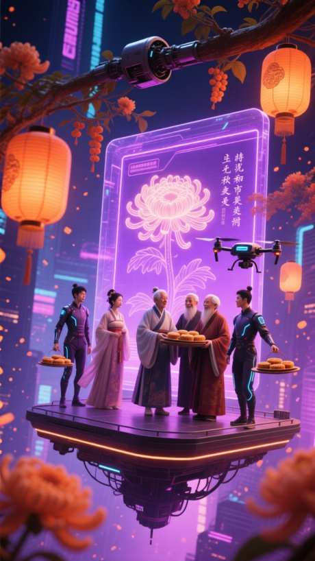 未来重阳时空交融_AI图片下载_euler采样_720X1280像素-海报,未来,时空交融-作品编号:2025101310469546-志.设˱网
