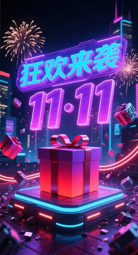 双十一促销海报_AI图片下载_采样_752X1392像素-礼花,赛伯朋克,礼盒-作品编号:2025101311158982-志˰设’网