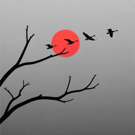 红日挂枝头大雁飞手绘插画_AI图片下载_euler采样_1024X1024像素-红日,枝头,大雁-作品编号:2025101313208499-志′设‘网