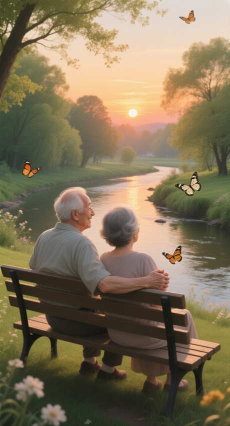 陪着老伴看夕阳_AI图片下载_采样_752X1392像素-小河,落日,重阳节-作品编号:2025101313533968-志˯设ˈ̹网